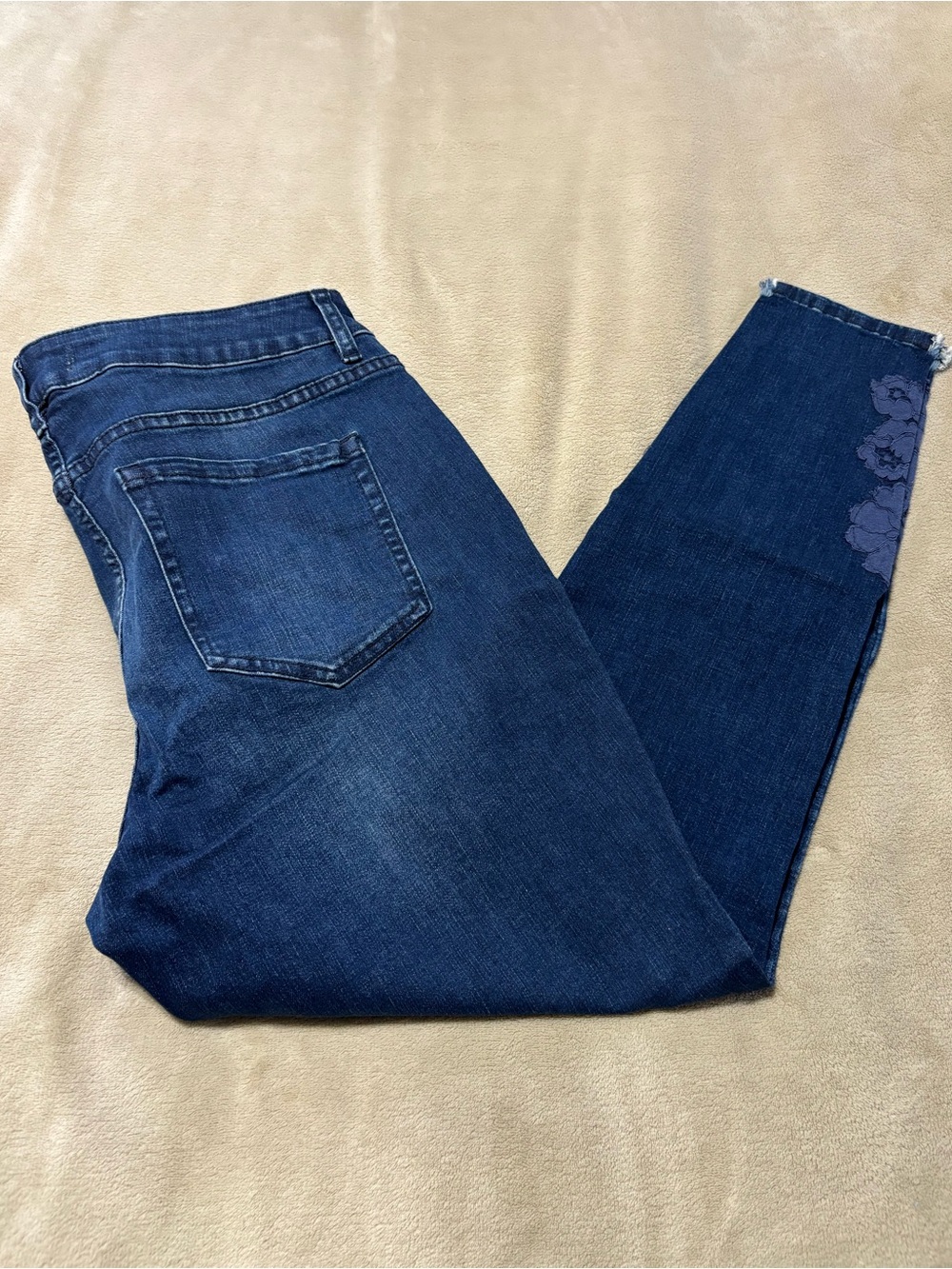 Lane Bryant Dark Indigo Skinny Jeans with Floral Lace Hem Accent